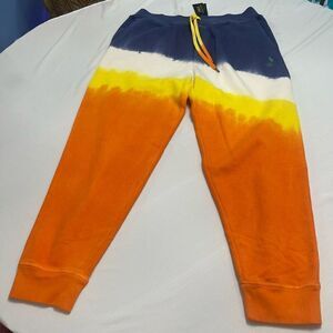 NWT Polo Ralph Lauren Men's Orange Tie Dye Jogging Trousers Sweatpants Size XL